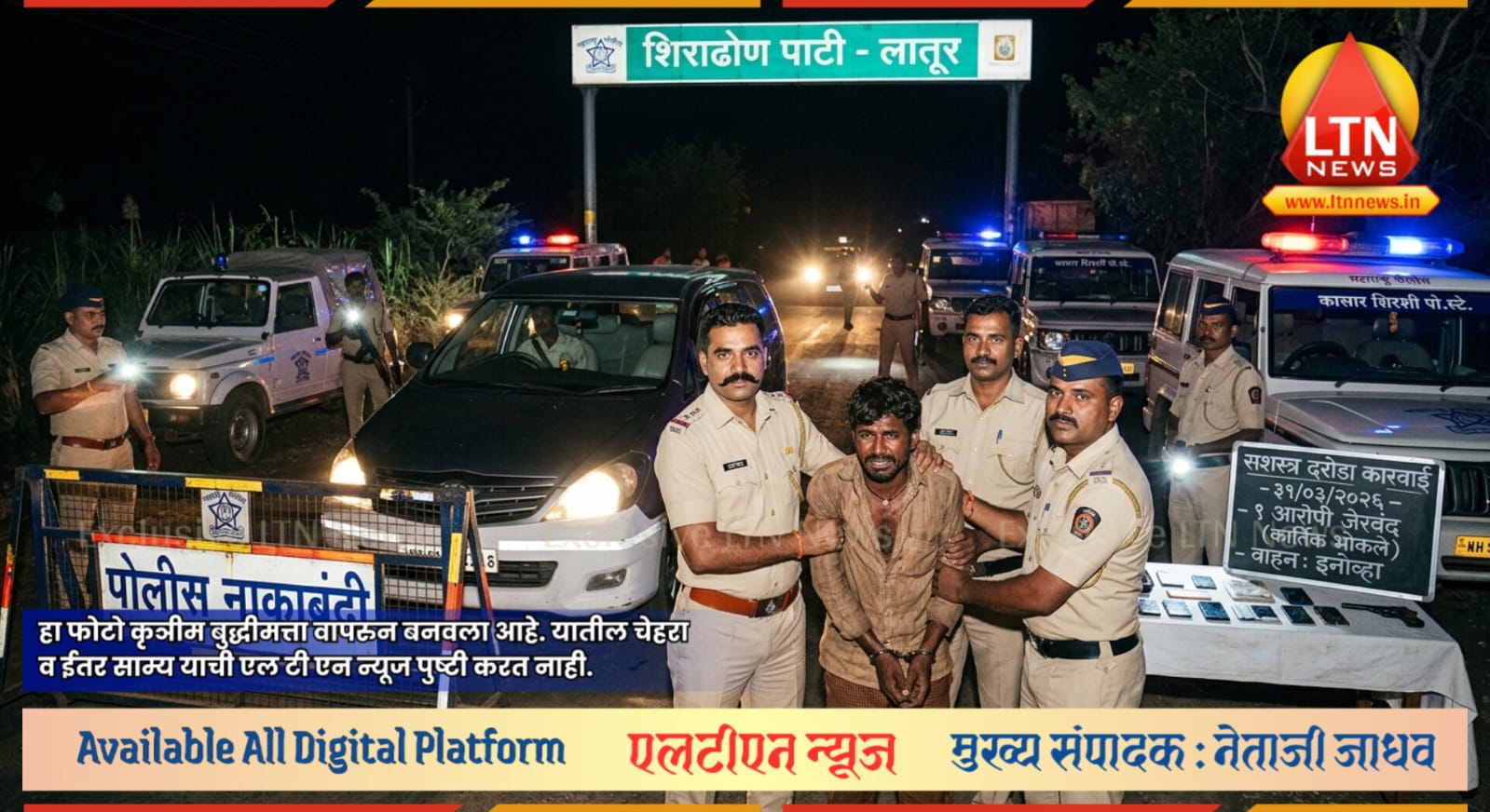 LTN वेब न्यूज: कासार शिरशी पोलिसांची मोठी कारवाई; सशस्त्र दरोड्याचा थरार, पाठलाग करून एकाला ठोकल्या बेड्या!