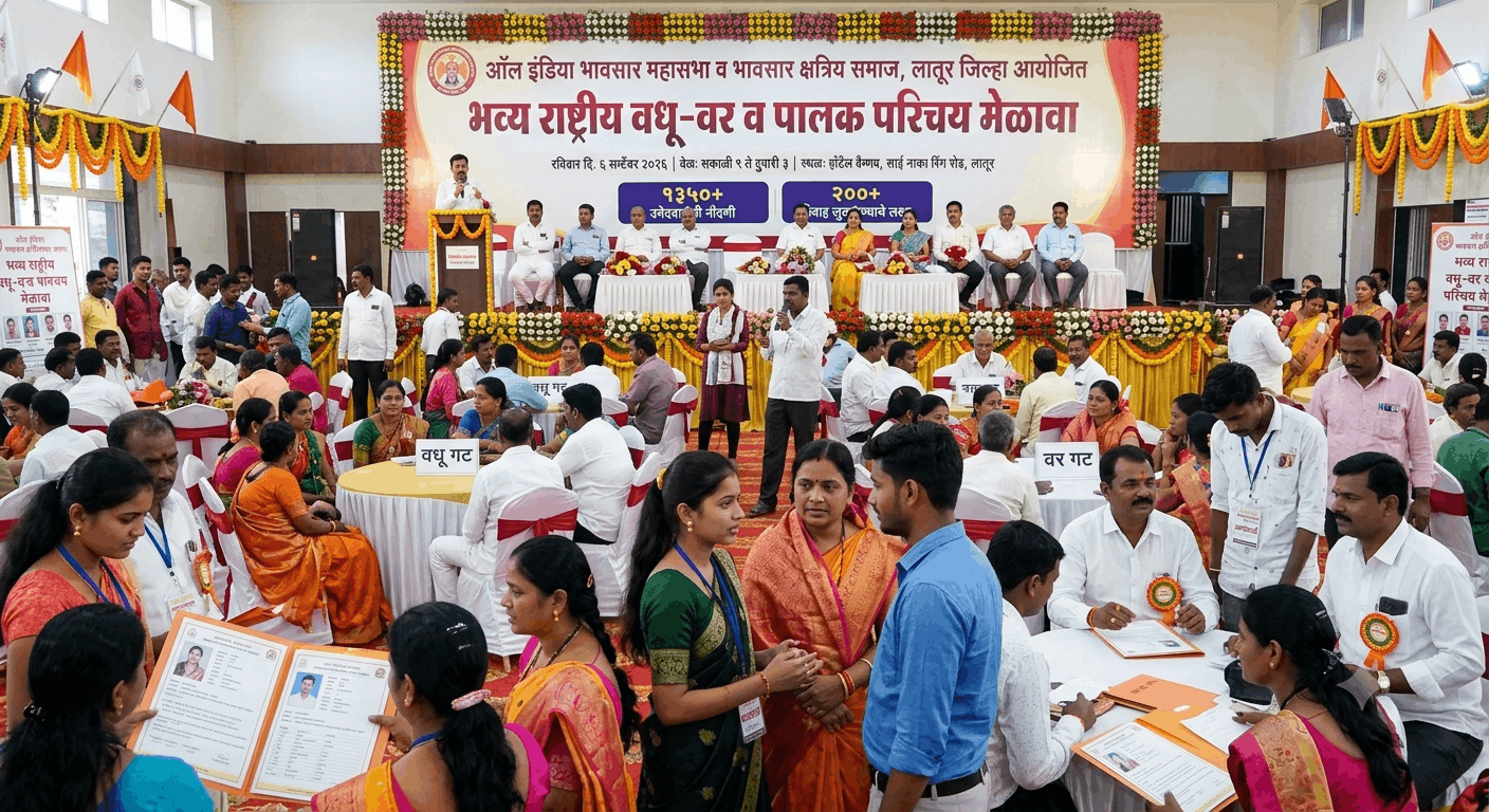 लातूरमध्ये ६ सप्टेंबरला भावसार समाजाचा भव्य राष्ट्रीय वधू-वर परिचय मेळावा; १३५० हून अधिक उमेदवारांची नोंदणी