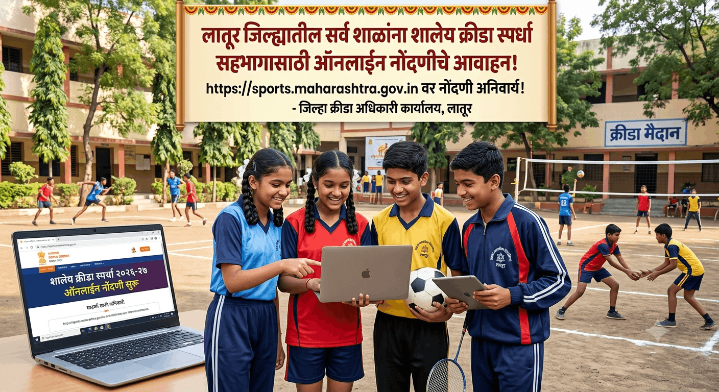 लातूर जिल्ह्यातील सर्व शाळांनी शालेय क्रीडा स्पर्धा सहभागासाठी ऑनलाईन नोंदणी करण्याचे आवाहन